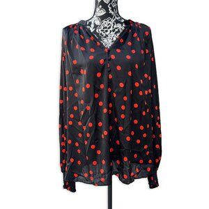 On 34th | Long Sleeve Polka Dot Blouse in Black & Red | 4X
